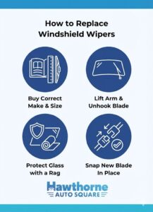 Infographic for replacing a windshield wiper on a car.